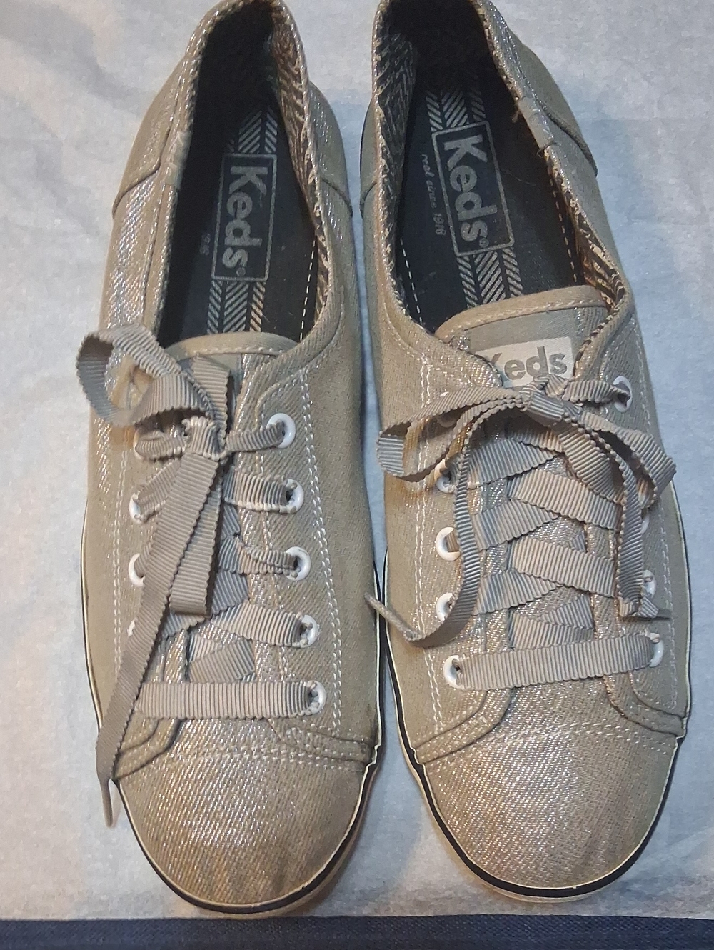 Keds Metallic Taupe Low-Top Sneakers with Ribbon Laces